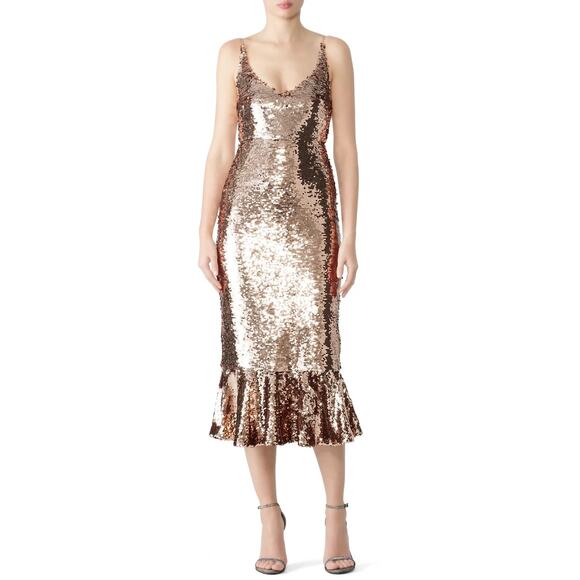 SALONI Aidan Bronze Copper Sequin Mesh Sleeveless V-Neck Sheath Dress Size US 6 - Picture 1 of 16